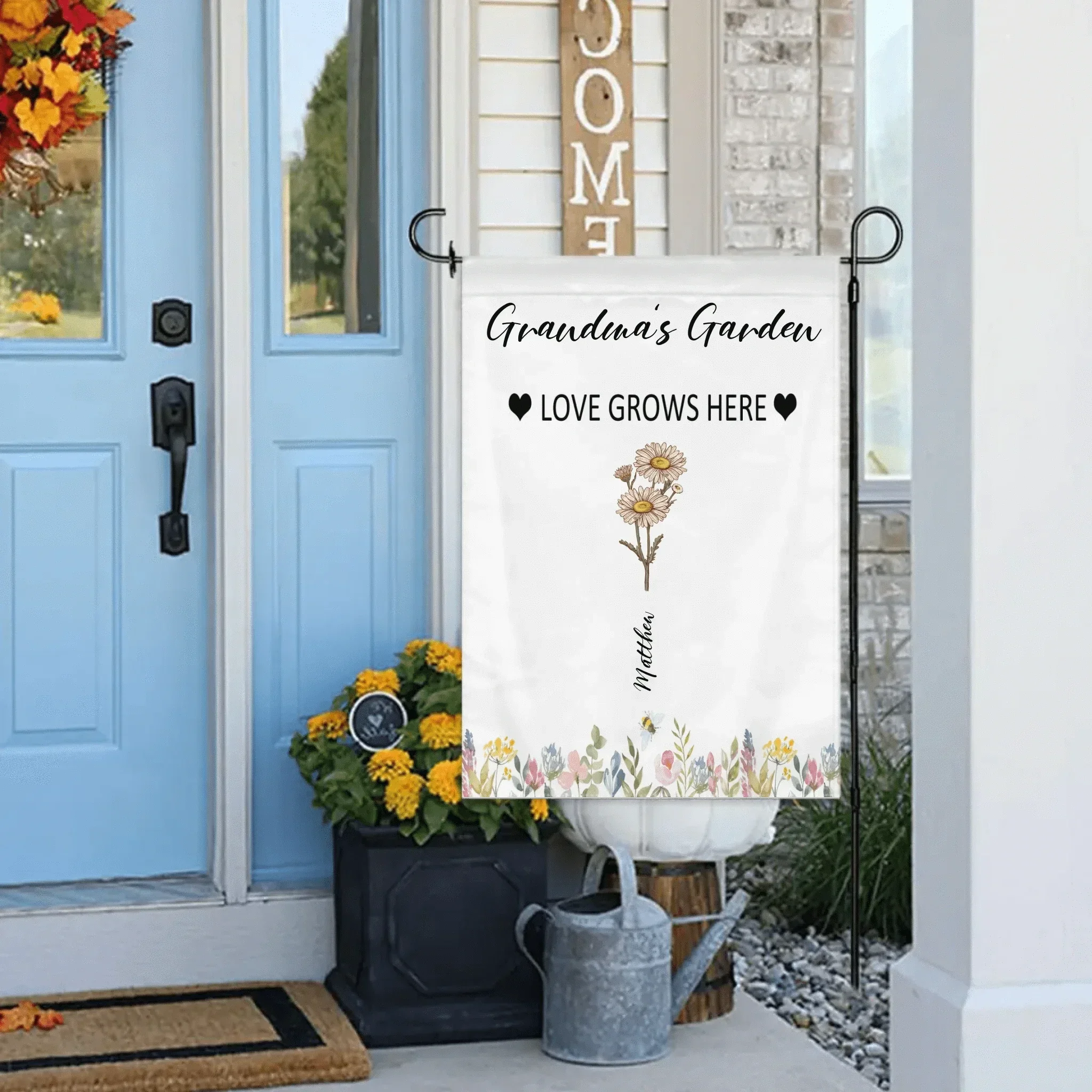 Customized Garden Themed Decorative Flags - Personalized Birthday Flower and Name Bush Pattern Flags - A Gift For Family,Friend,Flower Lovers - Joliny