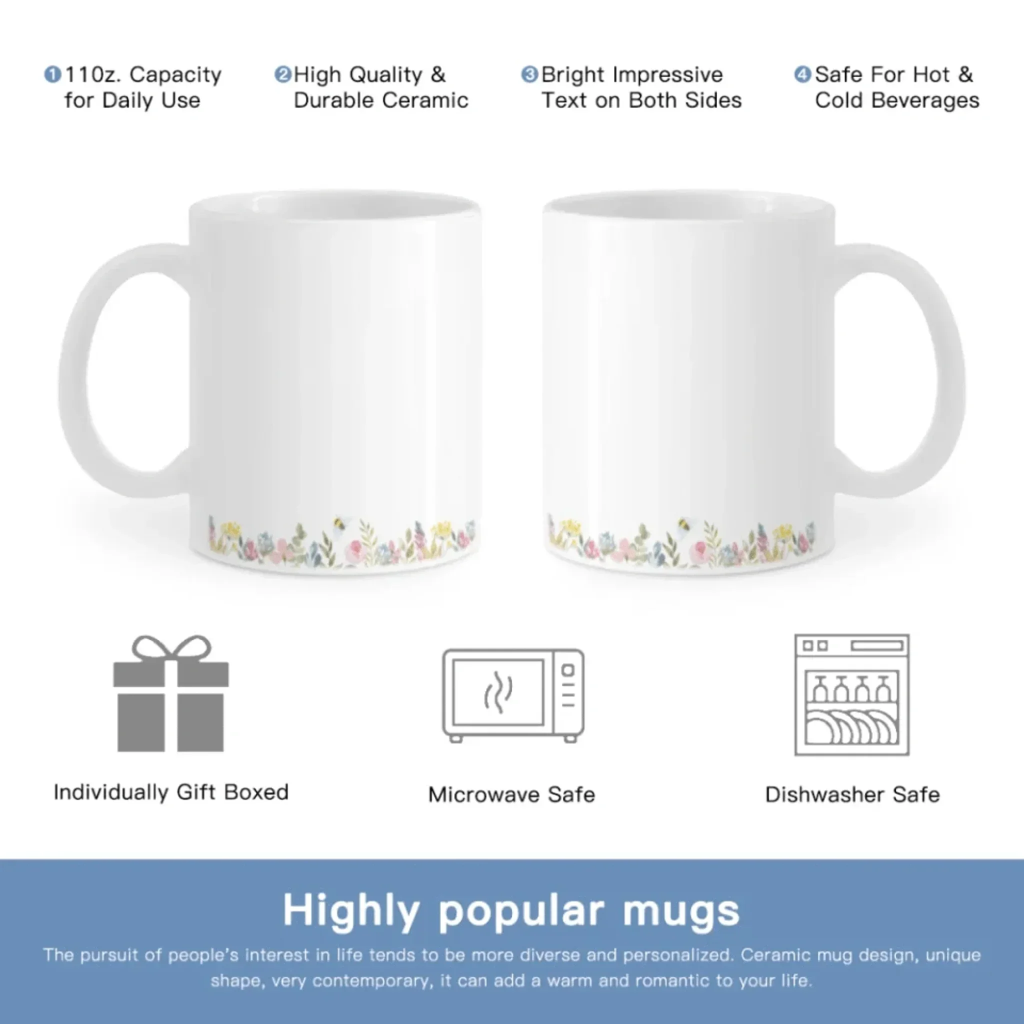 Customized Garden Themed Mug - Personalized Birthday Flower and Name Bush Pattern Mug - A Gift For Family,Friend,Flower Lovers - Joliny