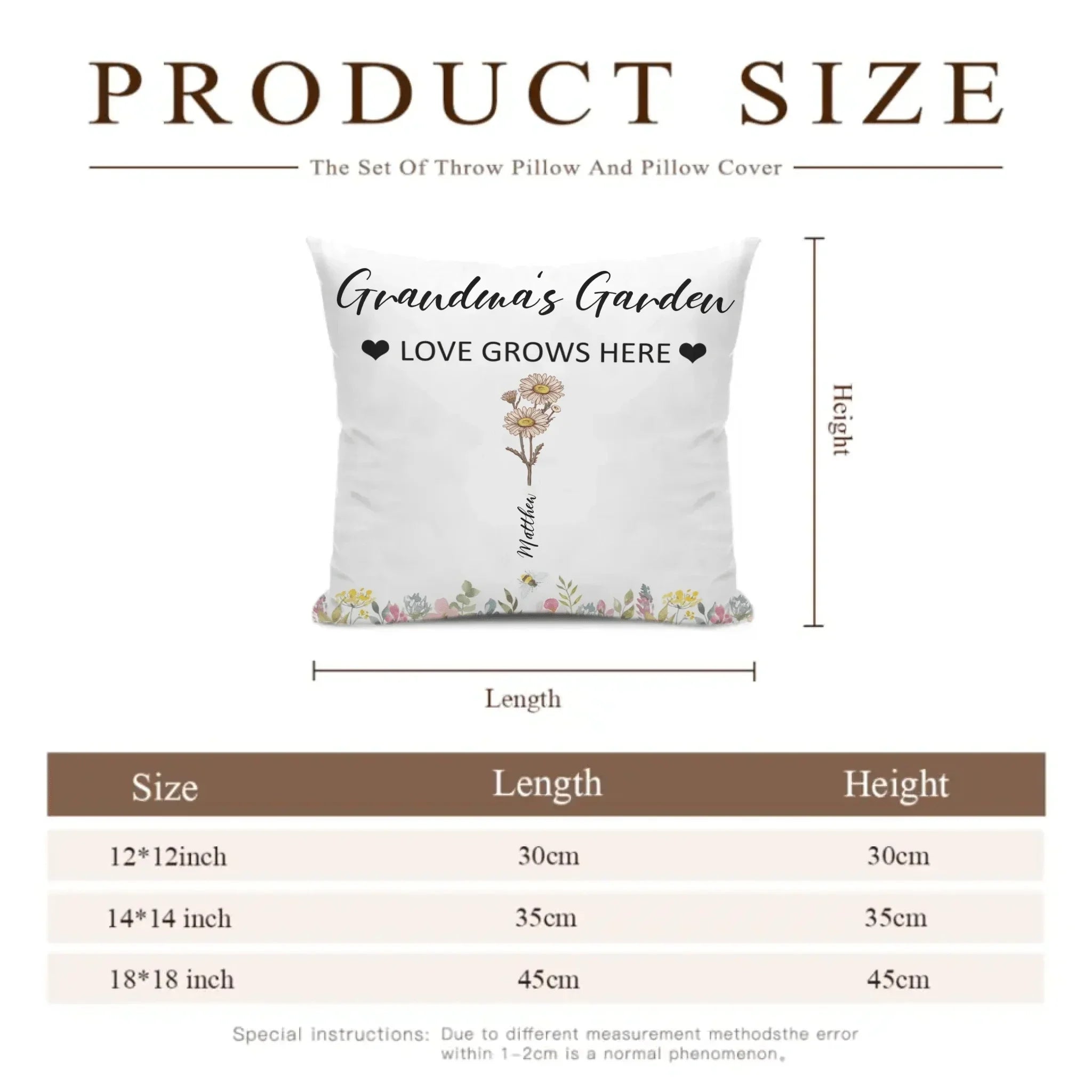 Customized Garden Themed Pillows - Personalized Birthday Flower and Name Bush Pattern Pillow - A Gift For Family,Friend,Flower Lovers - Joliny