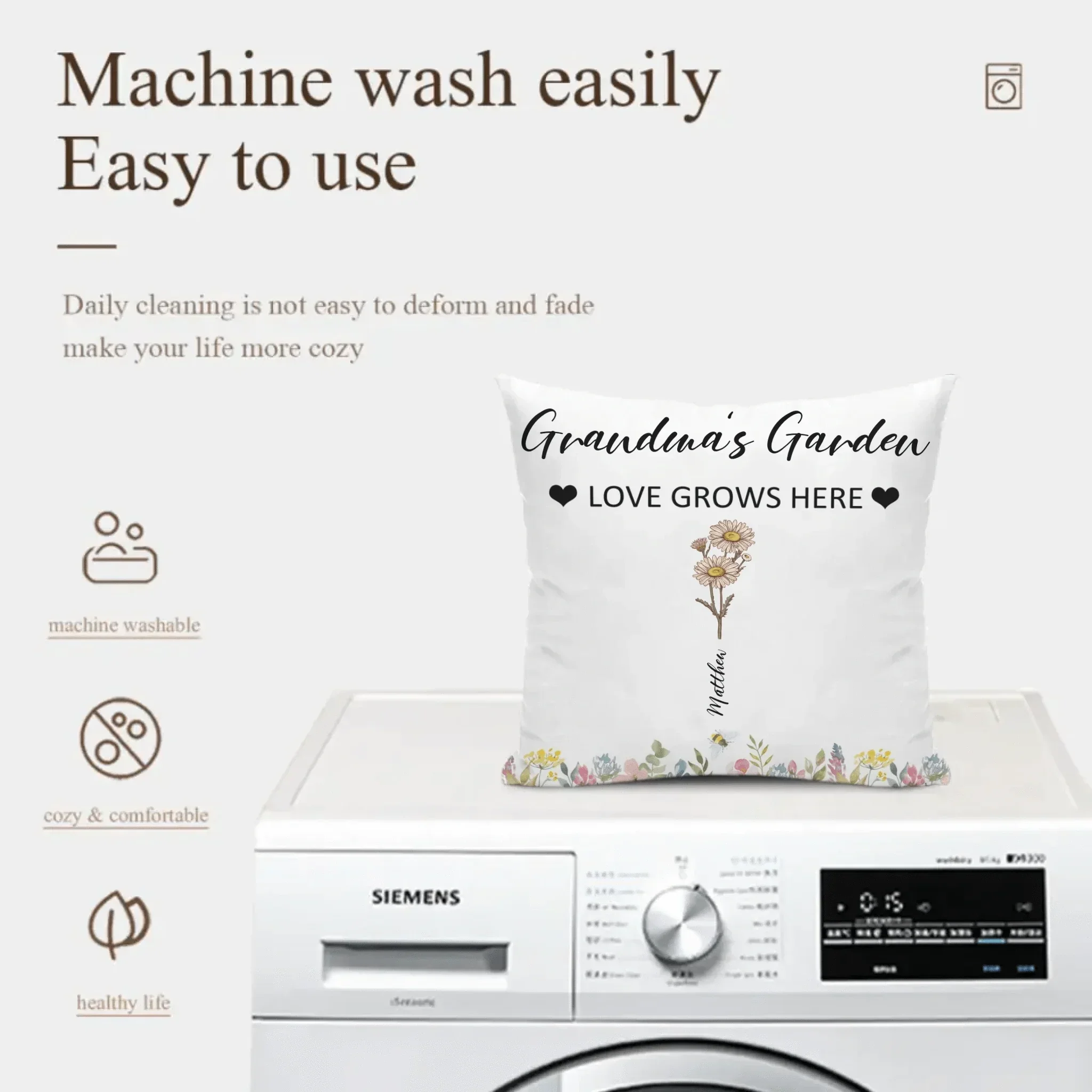 Customized Garden Themed Pillows - Personalized Birthday Flower and Name Bush Pattern Pillow - A Gift For Family,Friend,Flower Lovers - Joliny