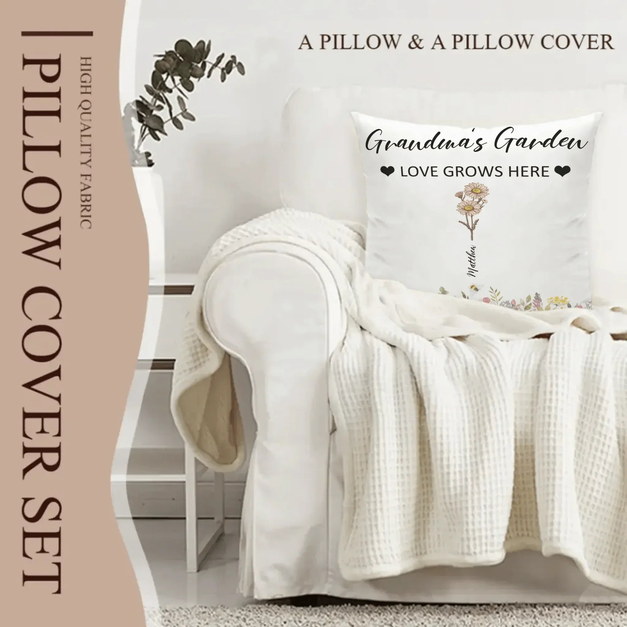 Customized Garden Themed Pillows - Personalized Birthday Flower and Name Bush Pattern Pillow - A Gift For Family,Friend,Flower Lovers - Joliny