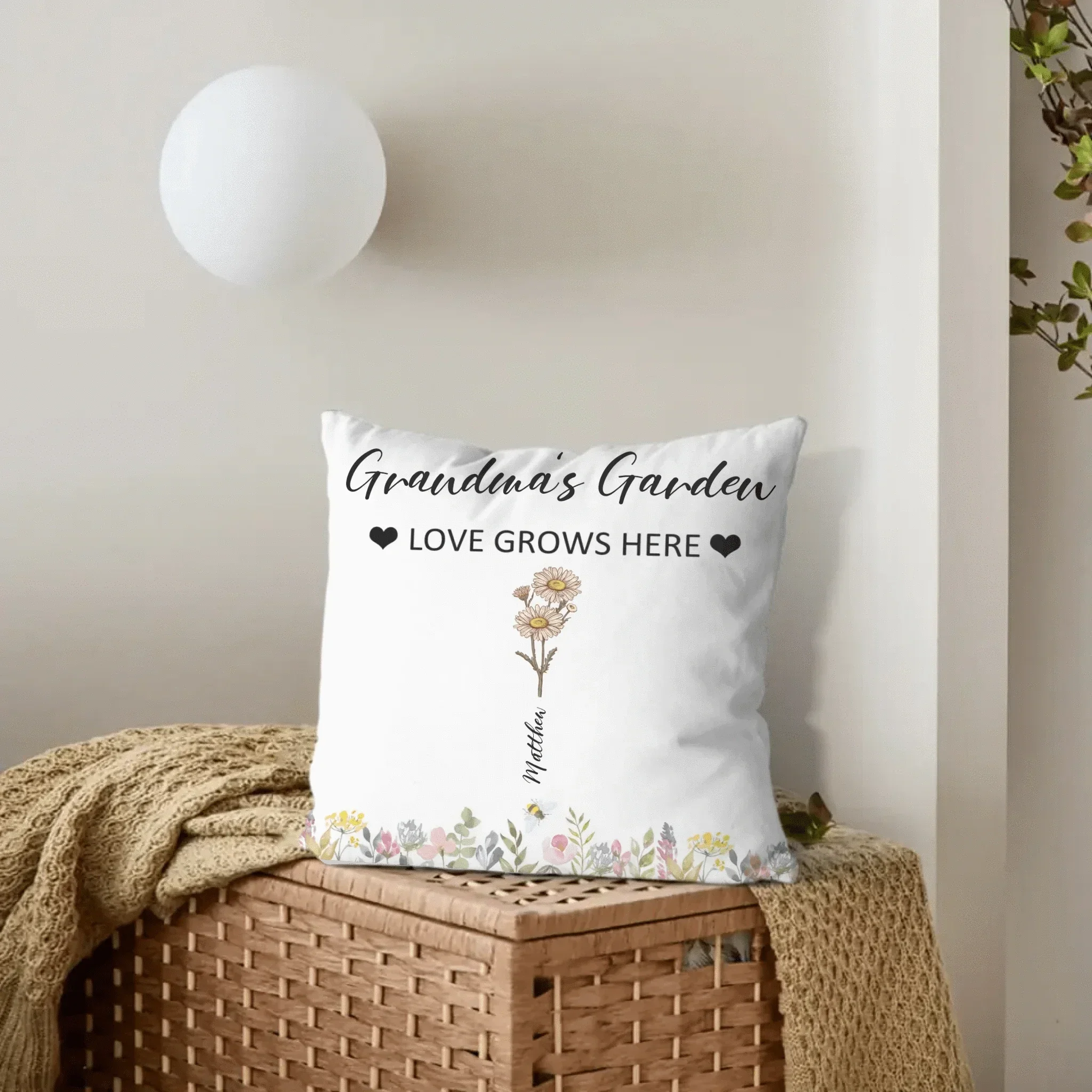 Customized Garden Themed Pillows - Personalized Birthday Flower and Name Bush Pattern Pillow - A Gift For Family,Friend,Flower Lovers - Joliny