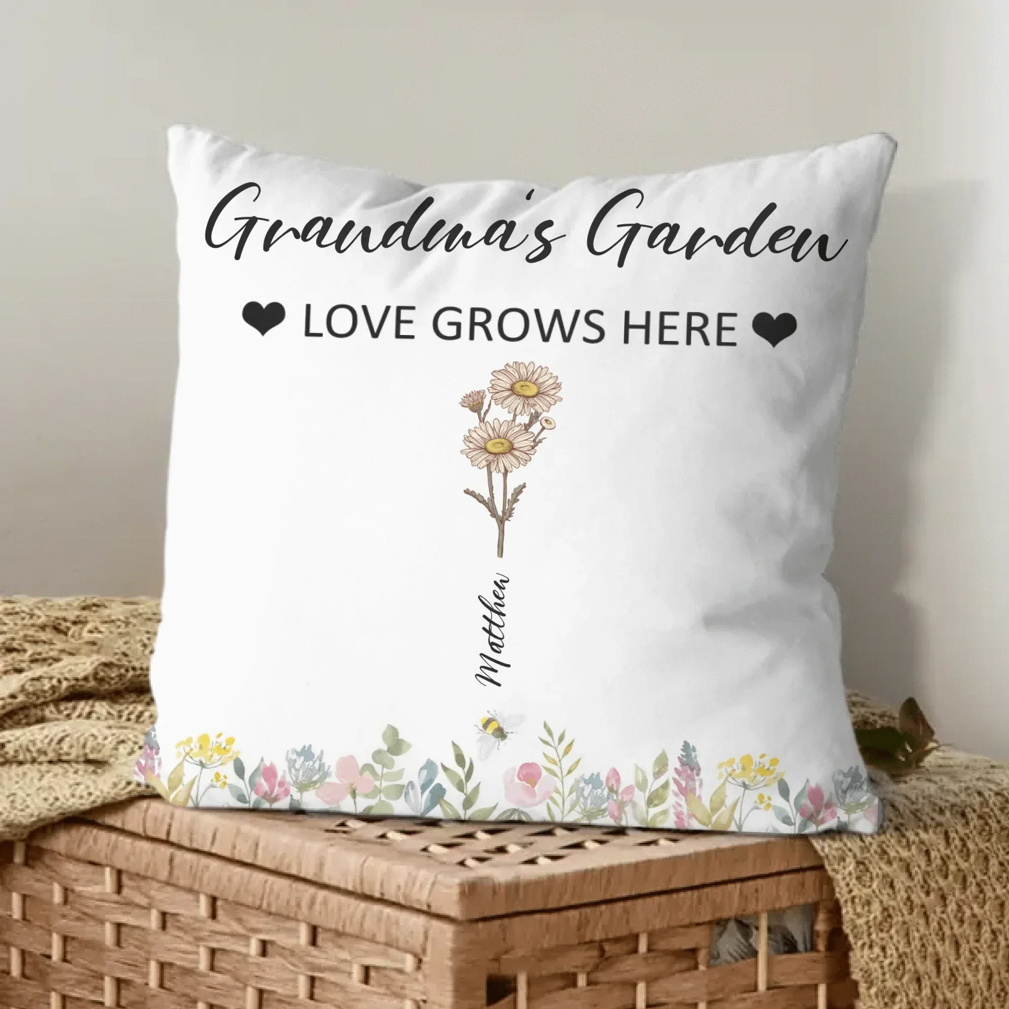 Customized Garden Themed Pillows - Personalized Birthday Flower and Name Bush Pattern Pillow - A Gift For Family,Friend,Flower Lovers - Joliny