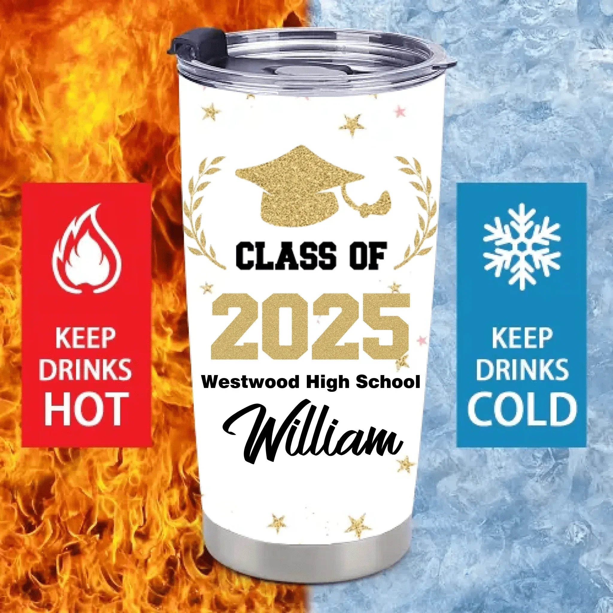 Customized Graduation Gifts - Personalized Name and School Name Graduation Commemorative Thermos Gift - A Gift For Children,Grandchildren,Graduates - Joliny