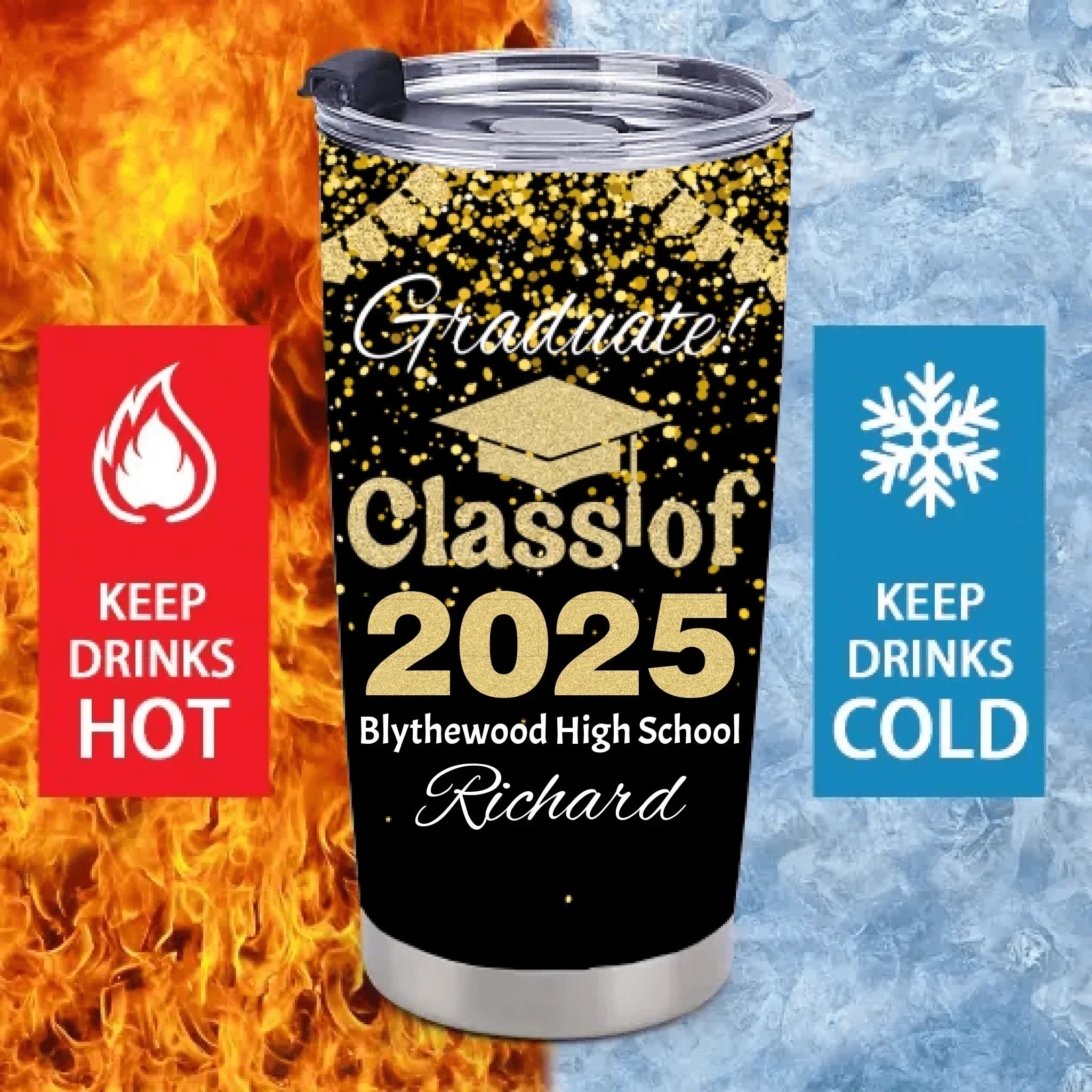 Customized Graduation Gifts - Personalized Name,School Name Graduation Celebration Themed Thermoses - A Gift For Children,Grandchildren,Graduates - Joliny