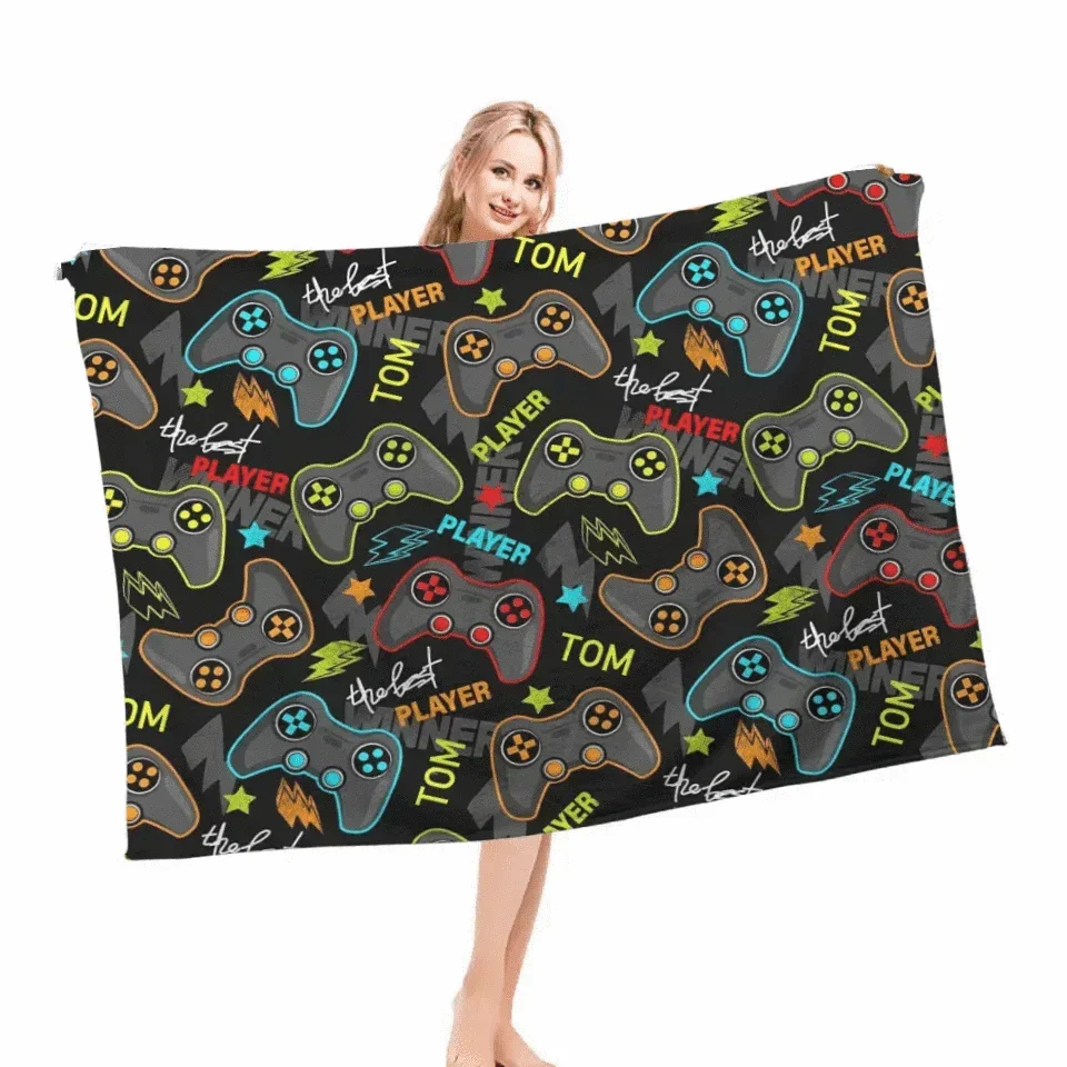 Customized Handle Pattern Blanket - Personalized Name And Gamepad Flannel Blanket - A Gift For Friend,Best Player - Joliny