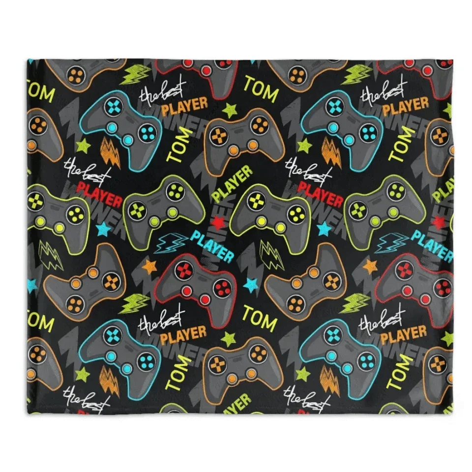 Customized Handle Pattern Blanket - Personalized Name And Gamepad Flannel Blanket - A Gift For Friend,Best Player - Joliny