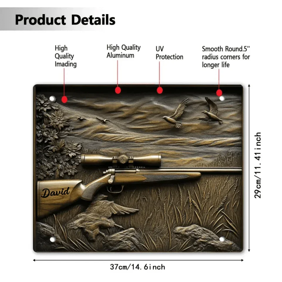 Customized Hunting Rifle Tinfoil Wall Scroll - Personalized Name Hunting Metal Pictorials - A Gifts For Friends - Joliny