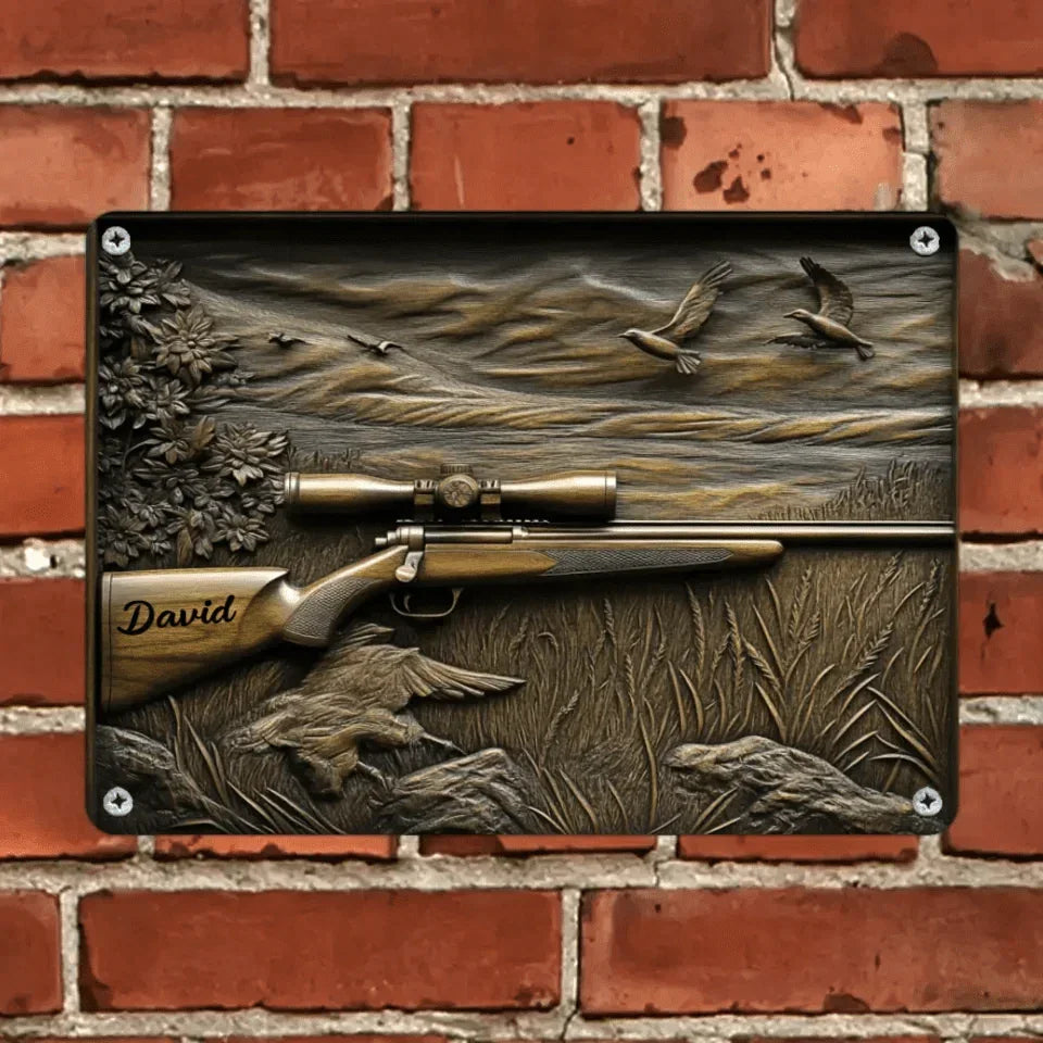 Customized Hunting Rifle Tinfoil Wall Scroll - Personalized Name Hunting Metal Pictorials - A Gifts For Friends - Joliny