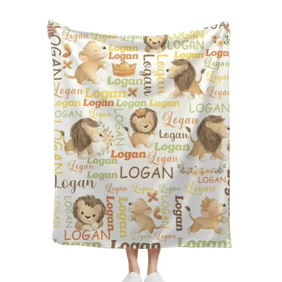 Customized Little Lion Blanket, Customized Baby Name, Crib Decoration, Birthday Gift - Joliny