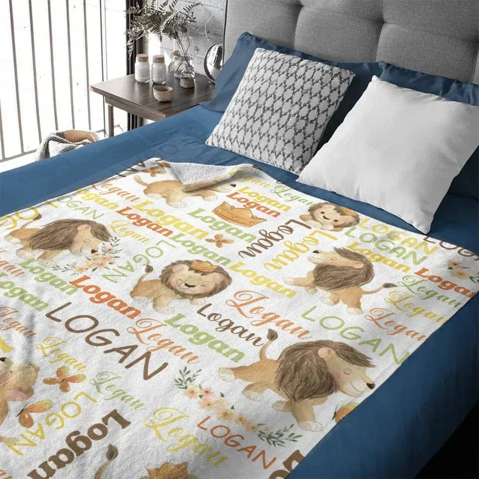 Customized Little Lion Blanket, Customized Baby Name, Crib Decoration, Birthday Gift - Joliny