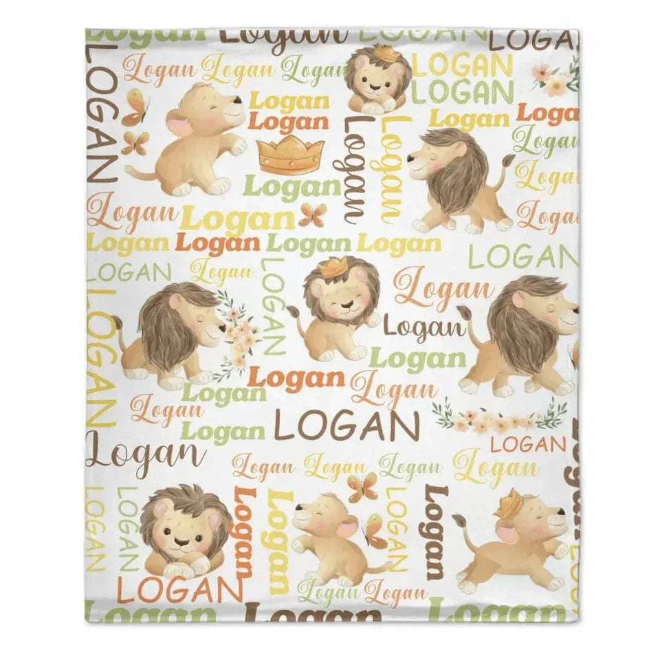 Customized Little Lion Blanket, Customized Baby Name, Crib Decoration, Birthday Gift - Joliny