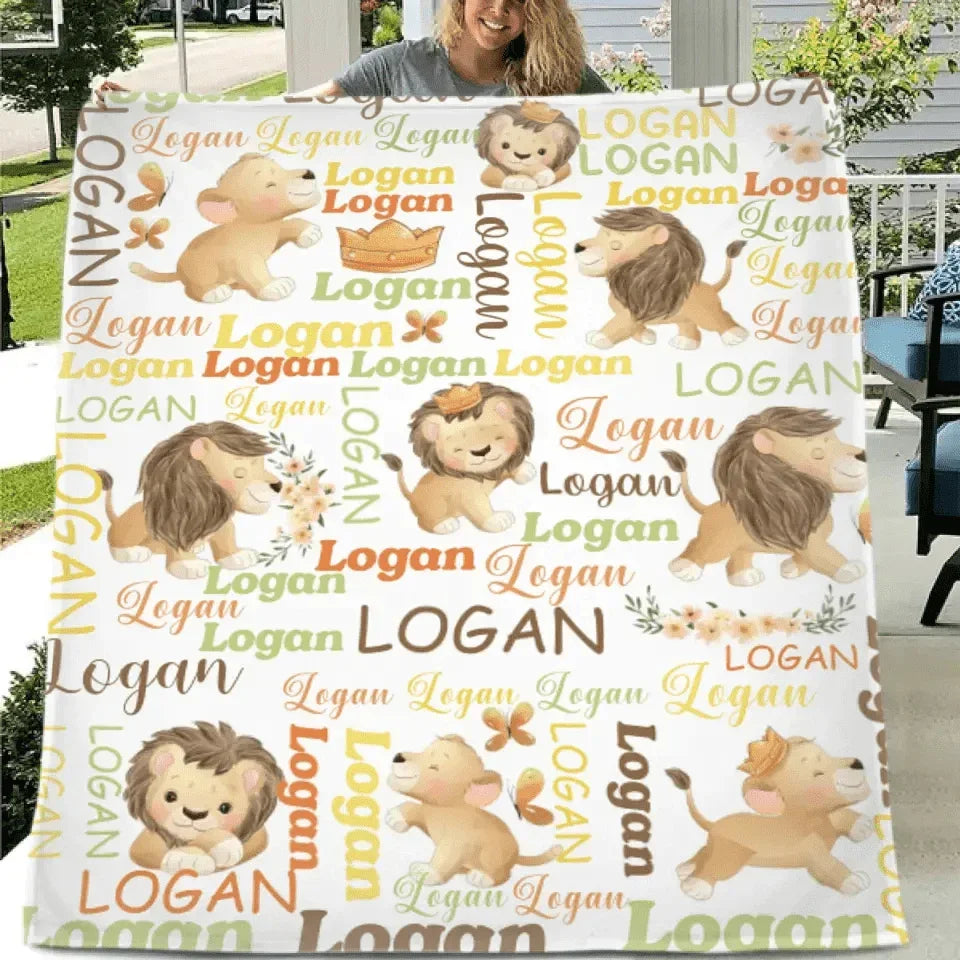 Customized Little Lion Blanket, Customized Baby Name, Crib Decoration, Birthday Gift - Joliny