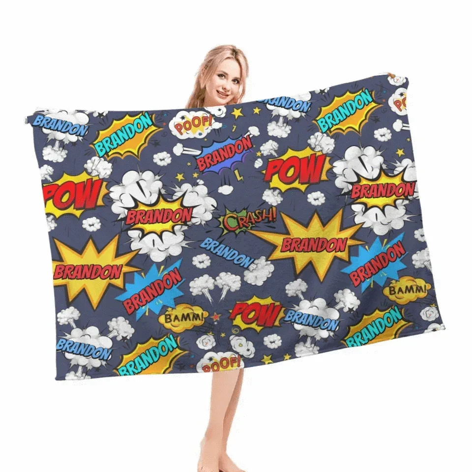 Customized Manga Style Blanket - Personalized Name Big Bang Pattern Manga Style Blanket - A Gift For Children,Friend,Colleagues - Joliny