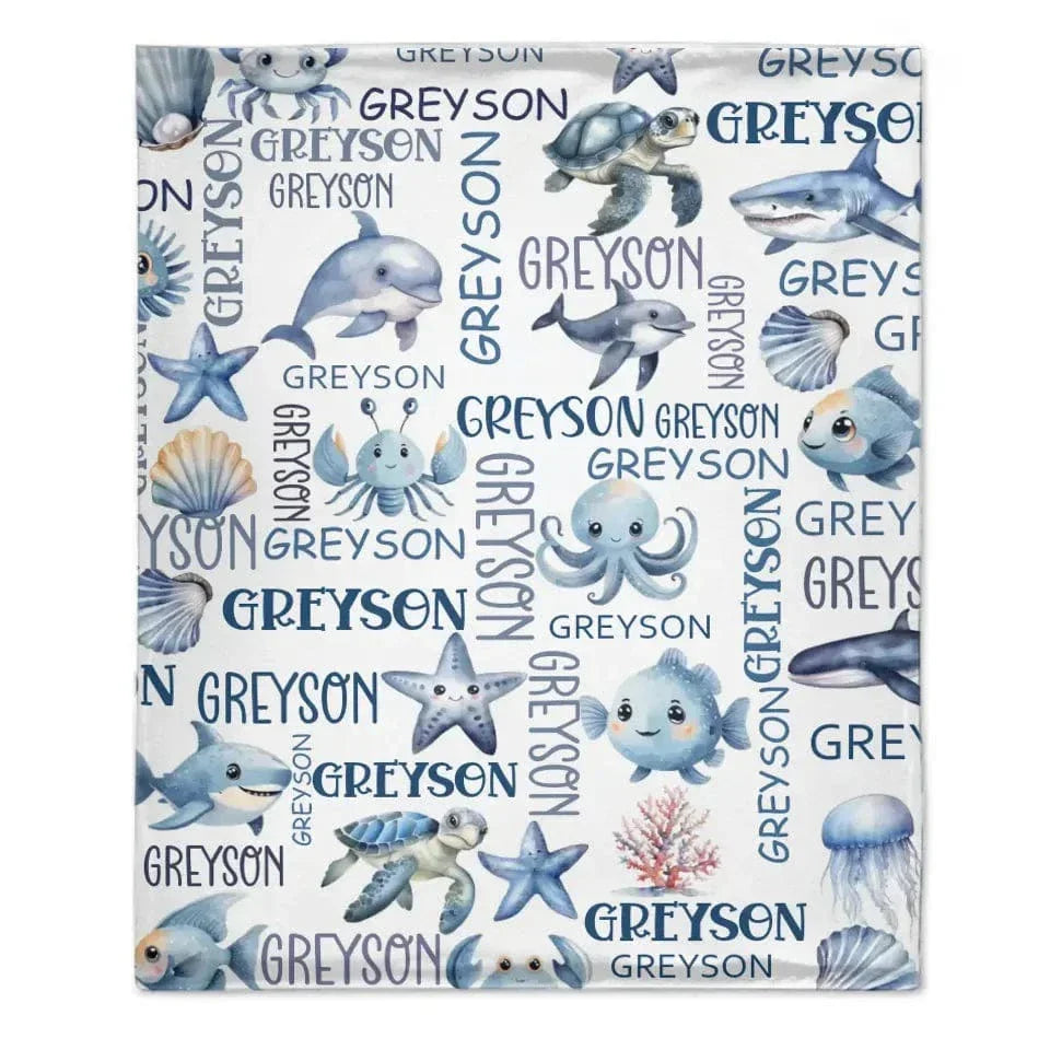 Customized Marine Animal Names Custom Blankets, Sea Turtle Swaddles, New Baby Gifts, Newborn Gifts - Joliny