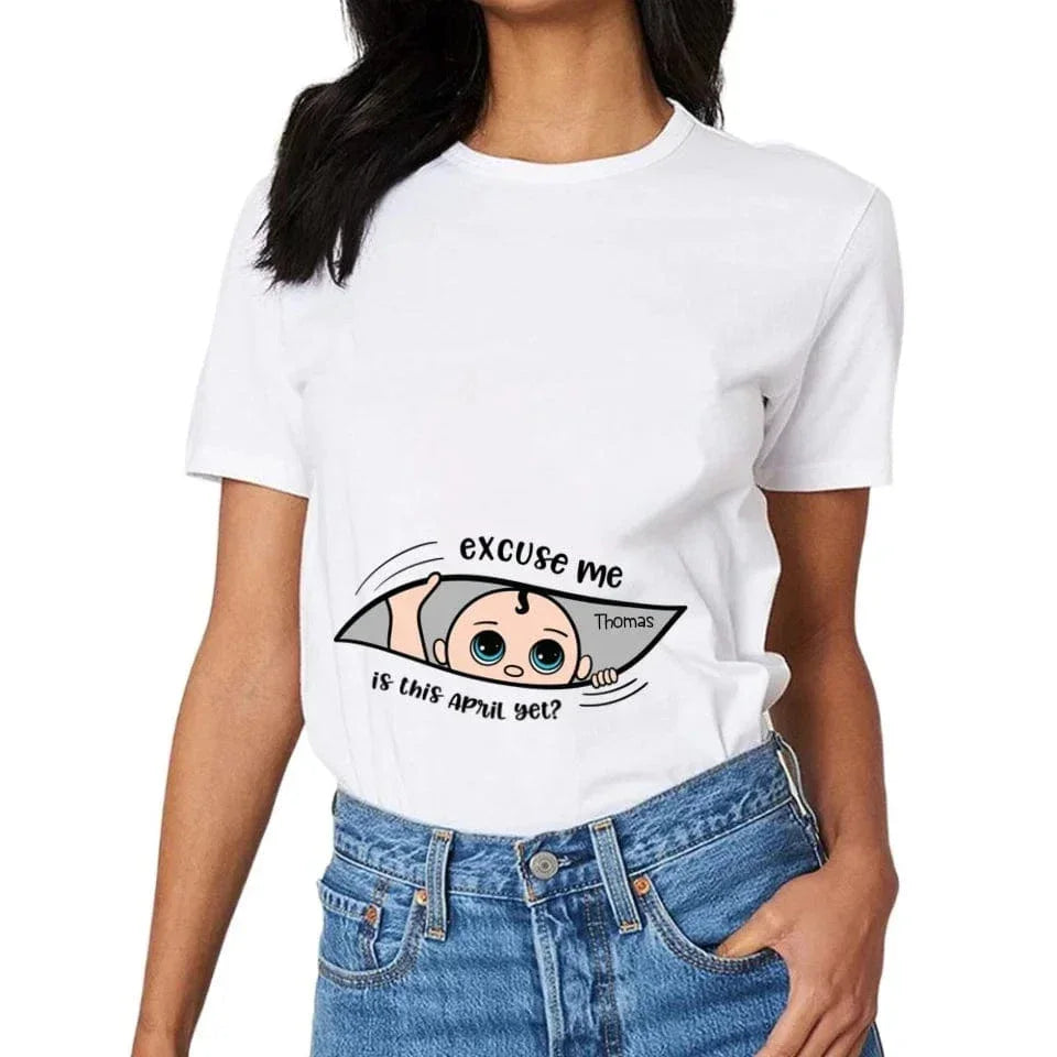 Customized Maternity Clothe - Personalized Cartoon Baby Image,Name and Month for Mom-To-Be Clothing - A Gift For Maternal,Wife - Joliny