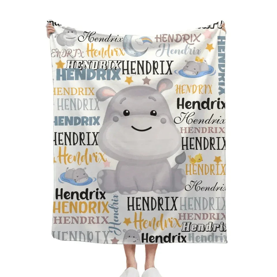 Customized Name Baby Hippopotamus Blanket For Boys Girls Babies - Joliny