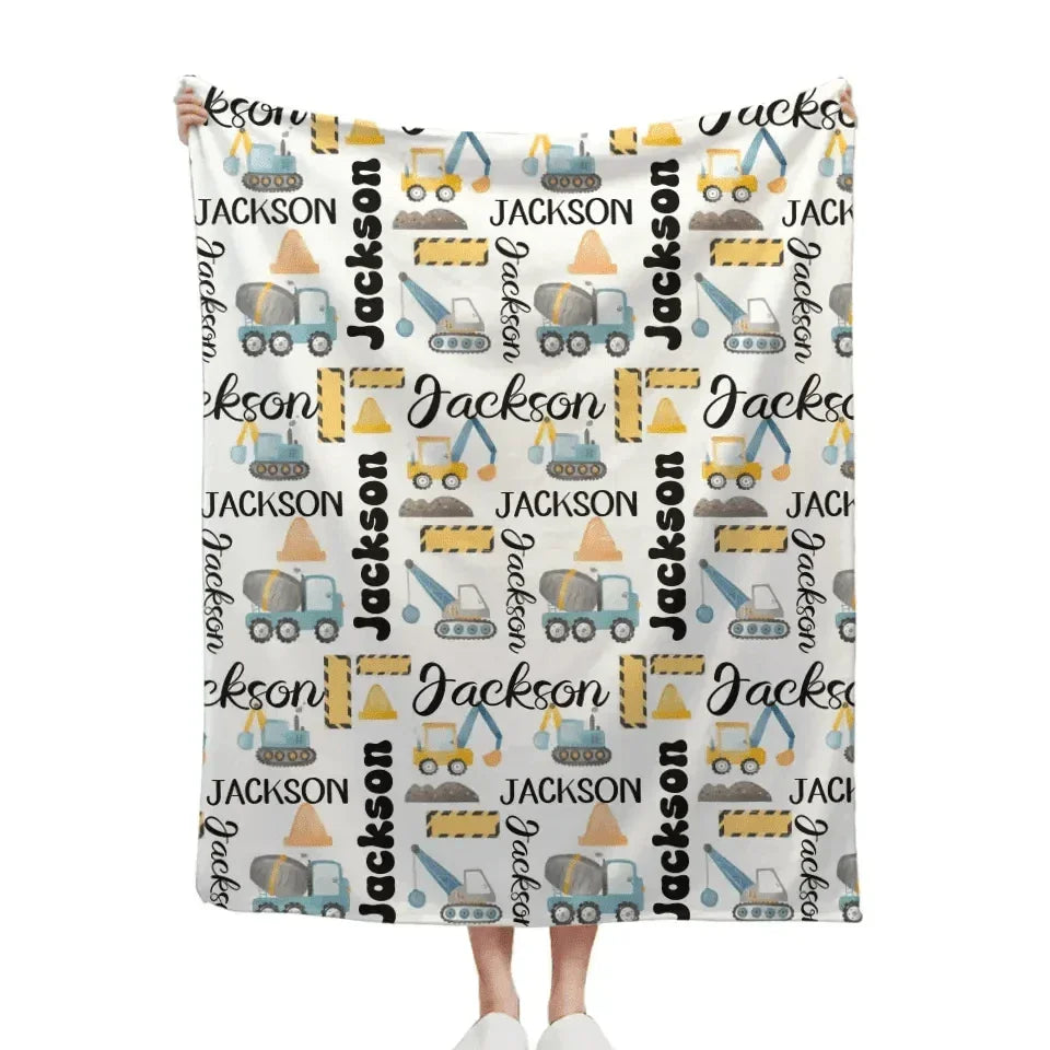 Customized Name Construction Truck Blanket, Children's Gift - Joliny