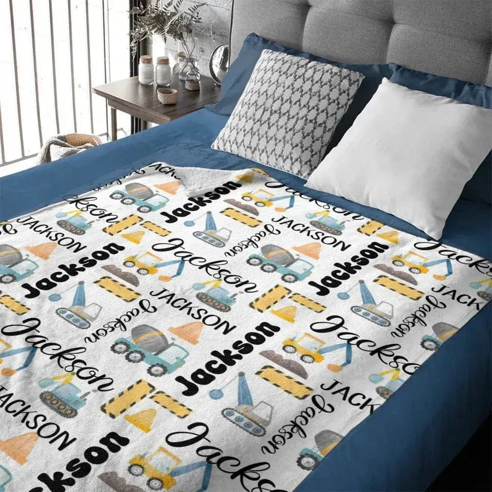 Customized Name Construction Truck Blanket, Children's Gift - Joliny