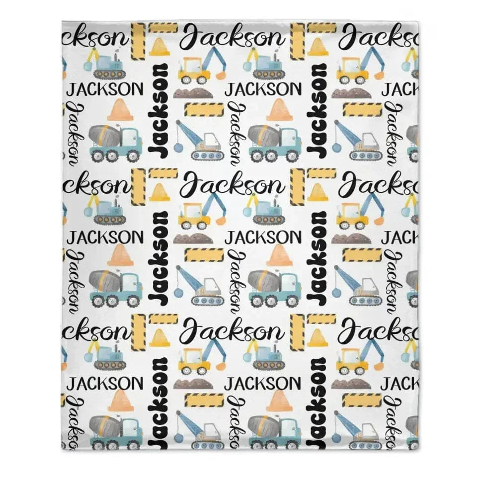 Customized Name Construction Truck Blanket, Children's Gift - Joliny