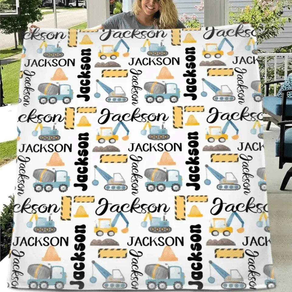 Customized Name Construction Truck Blanket, Children's Gift - Joliny