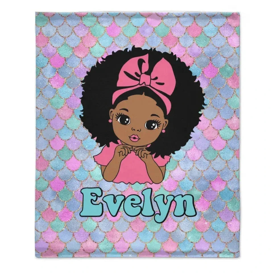 Customized Name Mermaid Pattern Black Baby Girl Blanket African Girl Birthday Gift Anniversary Gift - Joliny