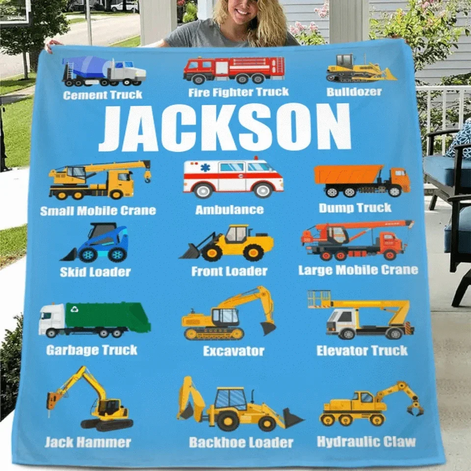 Customized Patterns For Construction Excavators - Personalized Name Soft Truck Pattern Blanket - A Gift For Child,Friend - Joliny