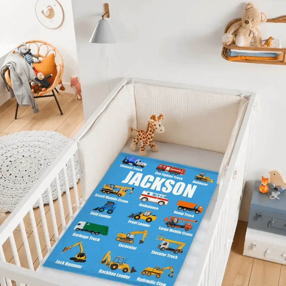 Customized Patterns For Construction Excavators - Personalized Name Soft Truck Pattern Blanket - A Gift For Child,Friend - Joliny