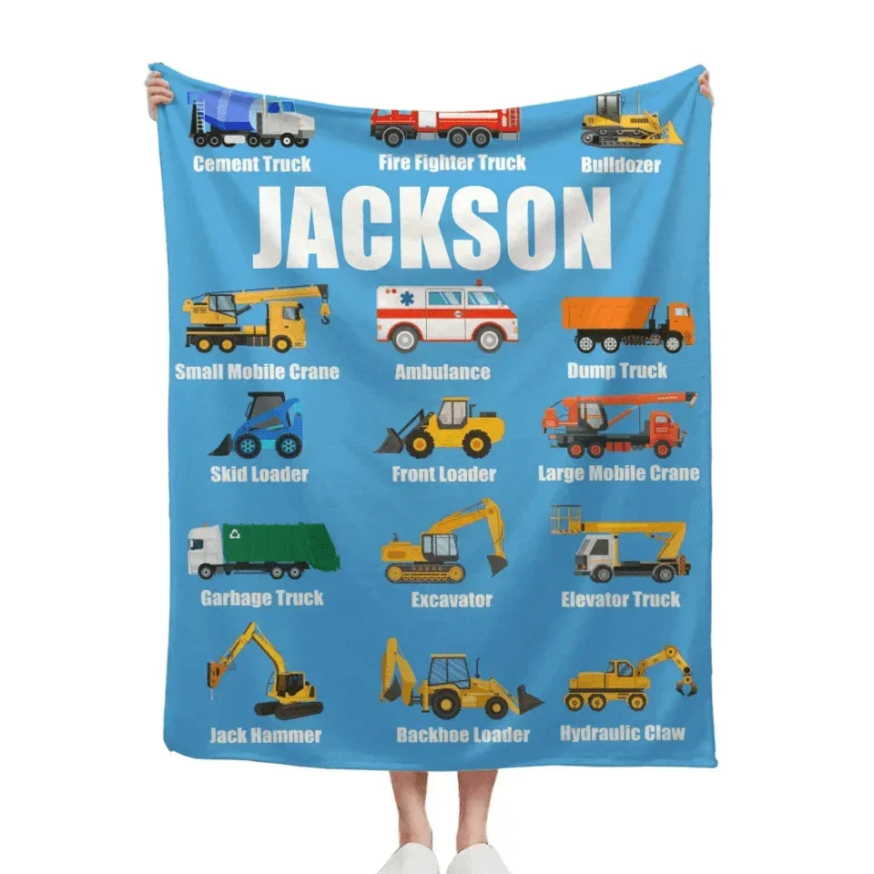 Customized Patterns For Construction Excavators - Personalized Name Soft Truck Pattern Blanket - A Gift For Child,Friend - Joliny