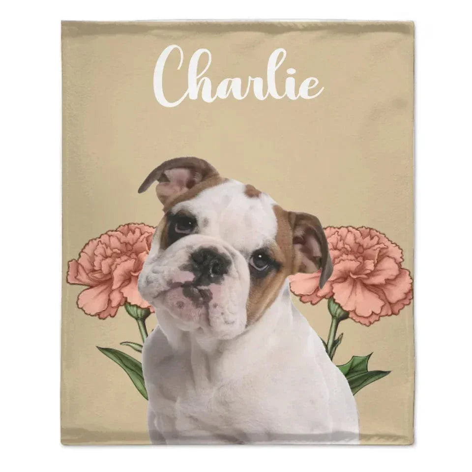 Customized Pet Portrait Blanket - Personalized Pet Name, Photo and Birthday Flower Flannel Blanket - Warm Gift For Pet Owners,pet Lovers - Joliny
