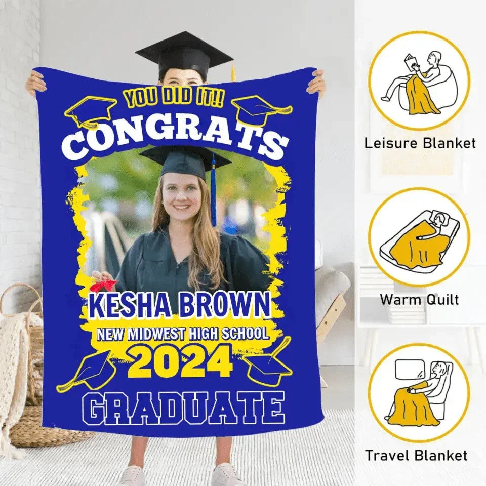 Customized Photo You Did It, Congratulations Graduation Blanket - Joliny