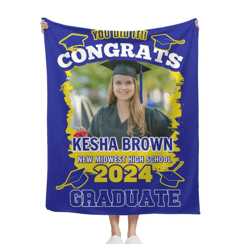 Customized Photo You Did It, Congratulations Graduation Blanket - Joliny