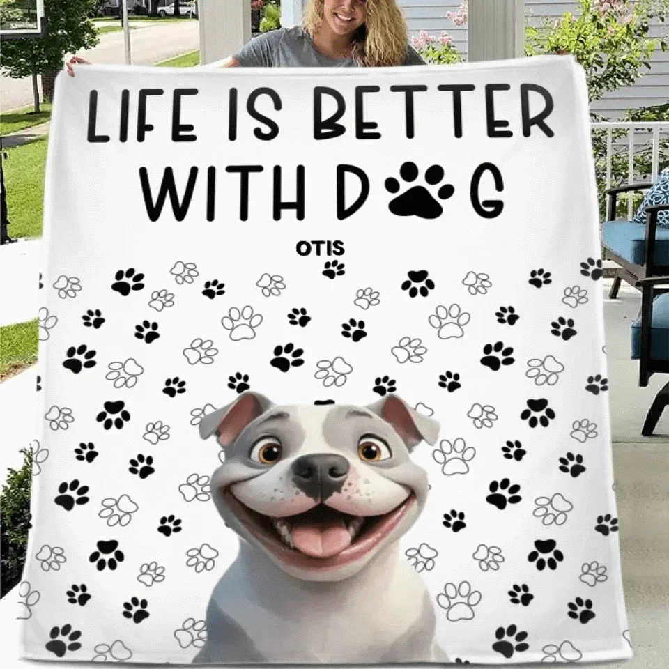 Customized Puppy Themed Blanket - Personalized Pet Pattern and Name Paw Print Blanket - A Gift For Dog Lovers,Dog Owners - Joliny