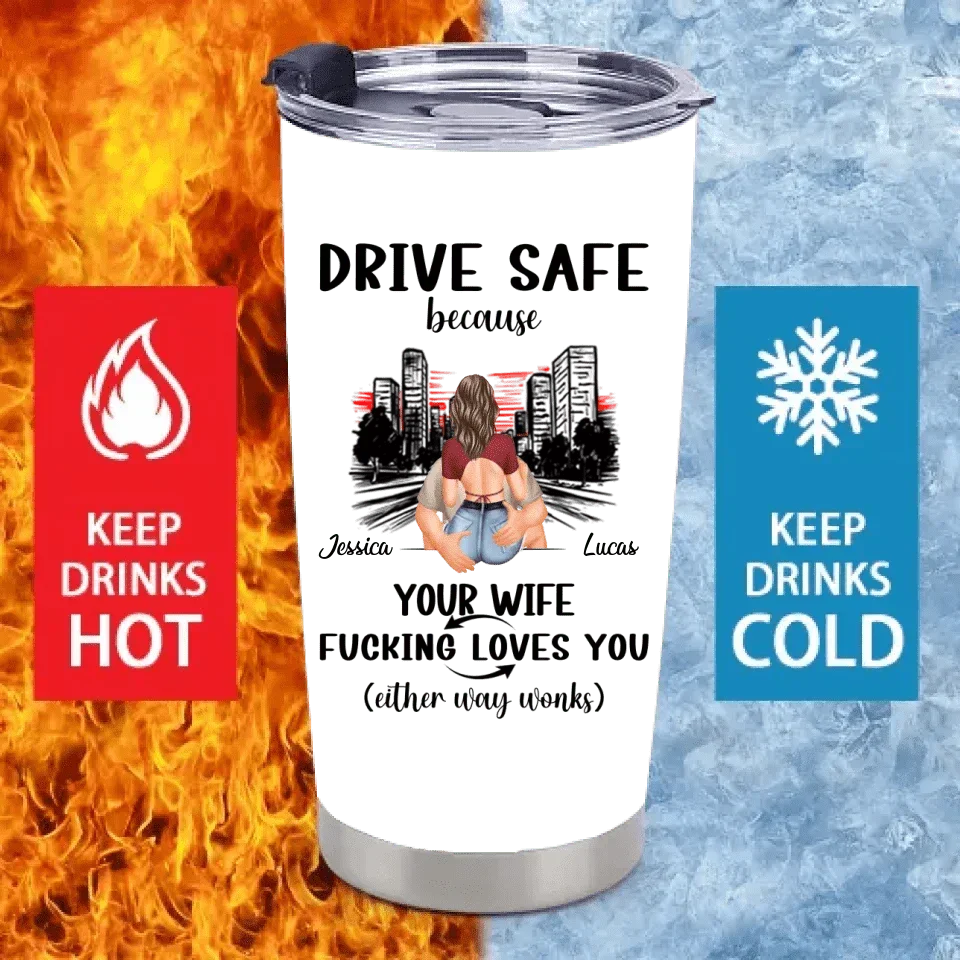 Customized Safe Driving Reminder Car Cup - Personalized Name and Character Safe Driving Themed Couple's Car Cup - A Gift For Husband,Boyfriend - Joliny