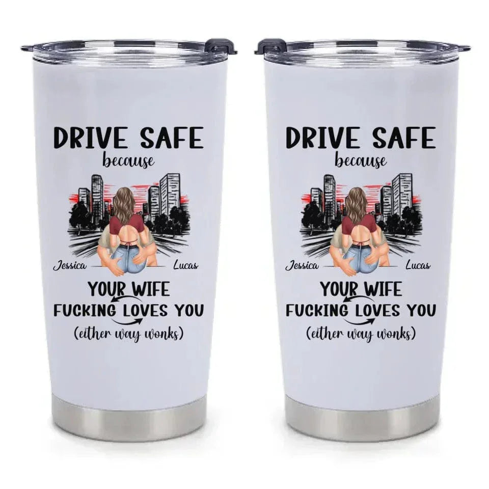 Customized Safe Driving Reminder Car Cup - Personalized Name and Character Safe Driving Themed Couple's Car Cup - A Gift For Husband,Boyfriend - Joliny