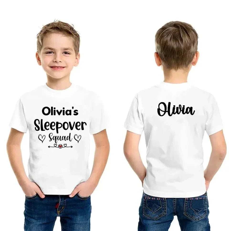 Customized Text and Backside Name Sleepover Squad Party Shirt - Joliny