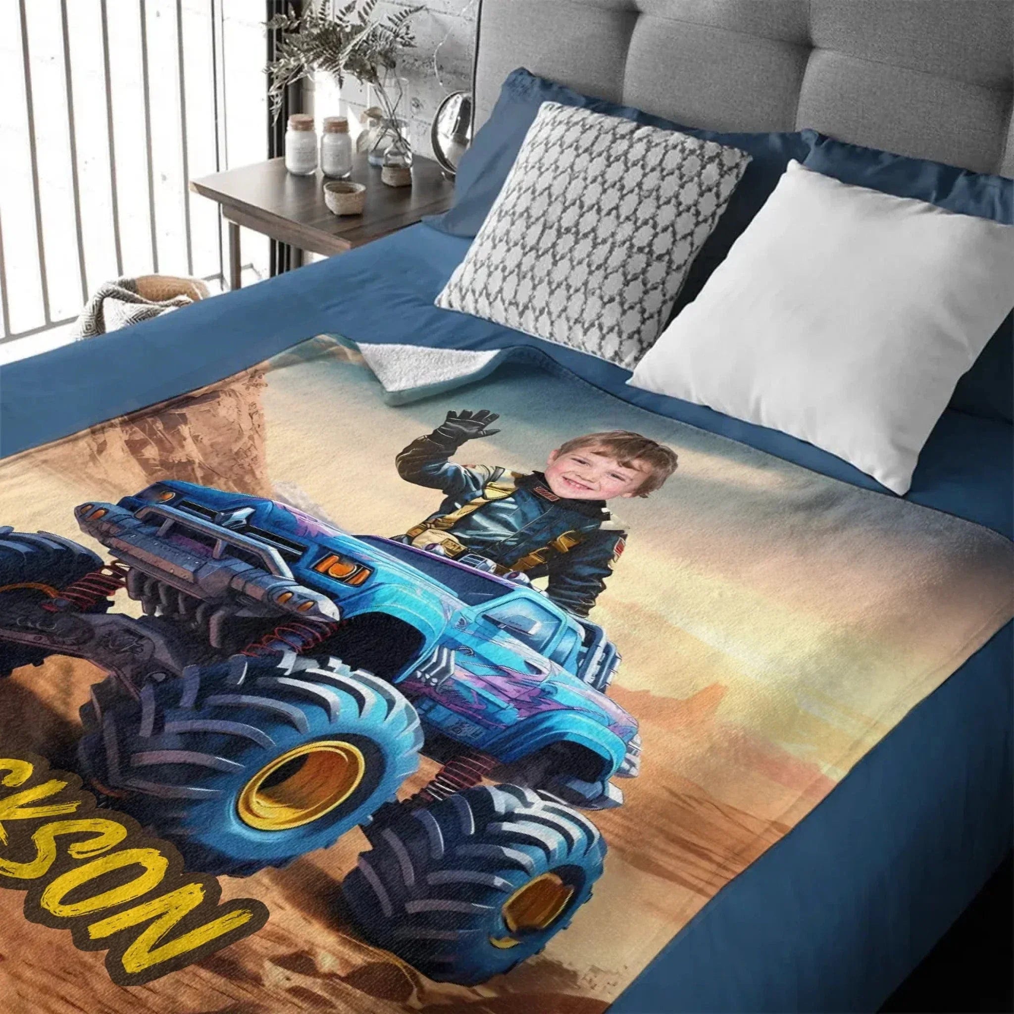 Customized Truck Blanket with Boy Name Picture,Personalized Kids Gift - Joliny