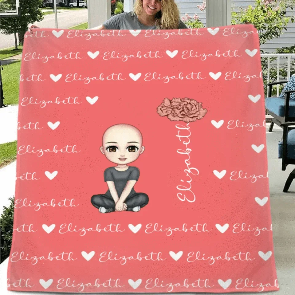 Cute Cartoon Character - Personalised Name Heart Birth Flower Soft Throw Blanket - A Gift For Birthday Person,Friend,Family - Joliny