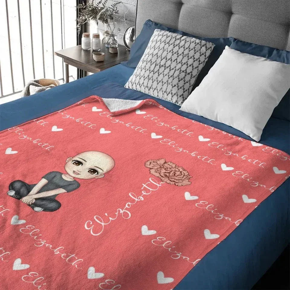 Cute Cartoon Character - Personalised Name Heart Birth Flower Soft Throw Blanket - A Gift For Birthday Person,Friend,Family - Joliny