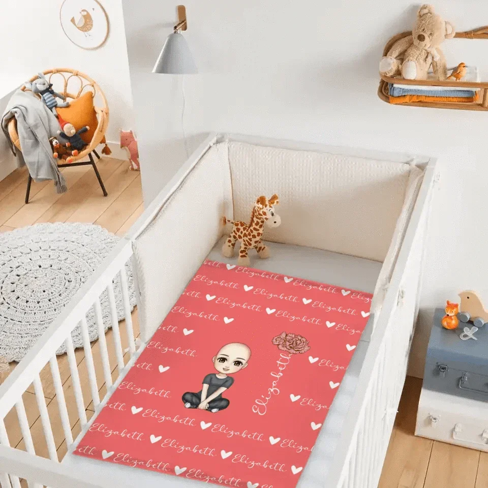 Cute Cartoon Character - Personalised Name Heart Birth Flower Soft Throw Blanket - A Gift For Birthday Person,Friend,Family - Joliny