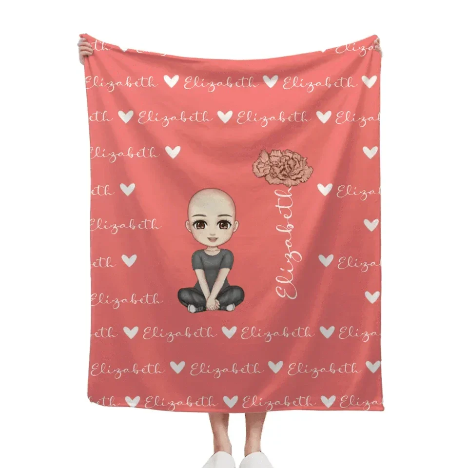 Cute Cartoon Character - Personalised Name Heart Birth Flower Soft Throw Blanket - A Gift For Birthday Person,Friend,Family - Joliny