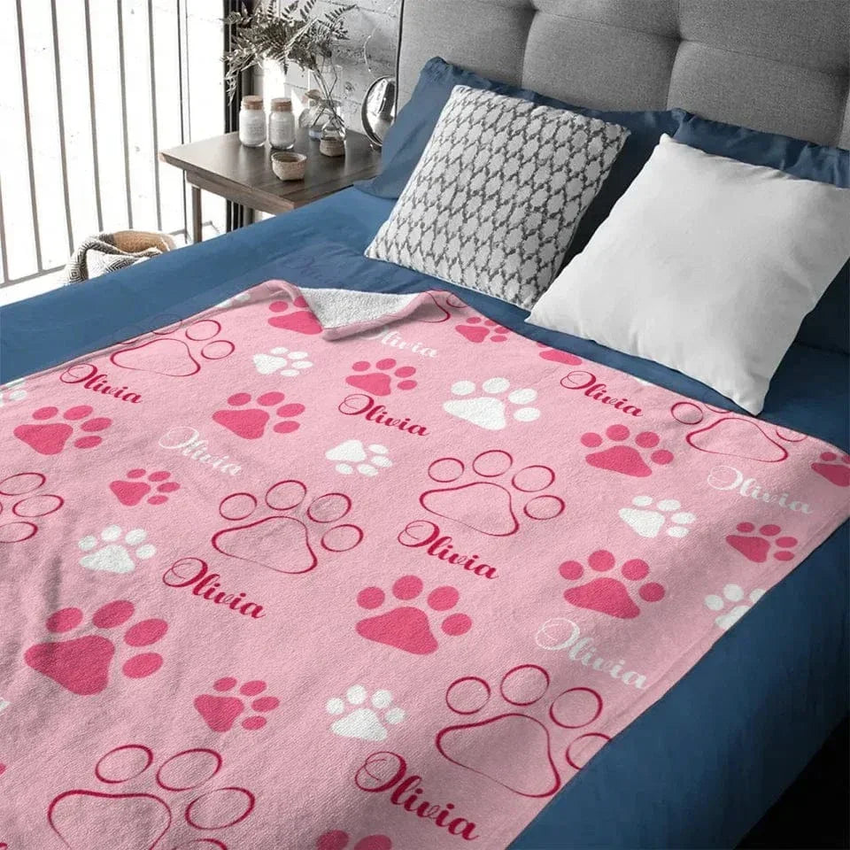 Cute Dog Paw Print - Personalized Name Custom Pet Name Blanket Personalized Dog Blanket - Gifts for Dog Lovers - Joliny