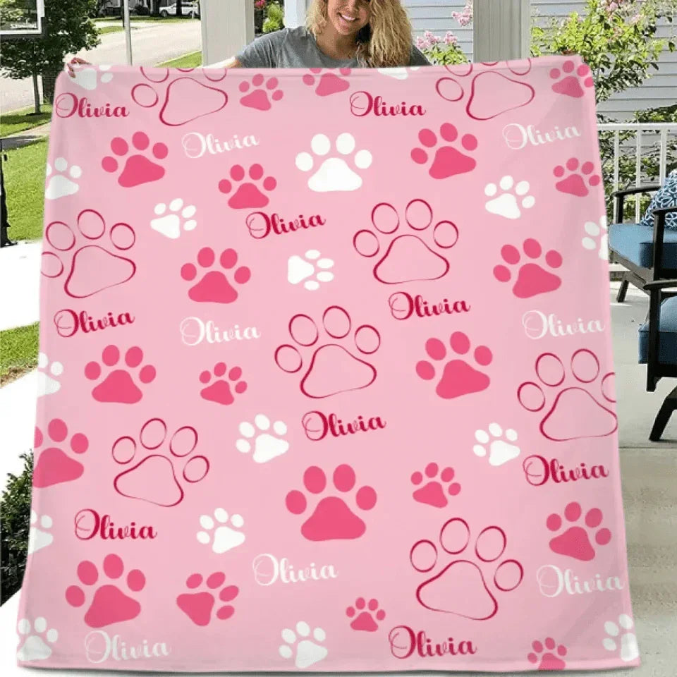 Cute Dog Paw Print - Personalized Name Custom Pet Name Blanket Personalized Dog Blanket - Gifts for Dog Lovers - Joliny