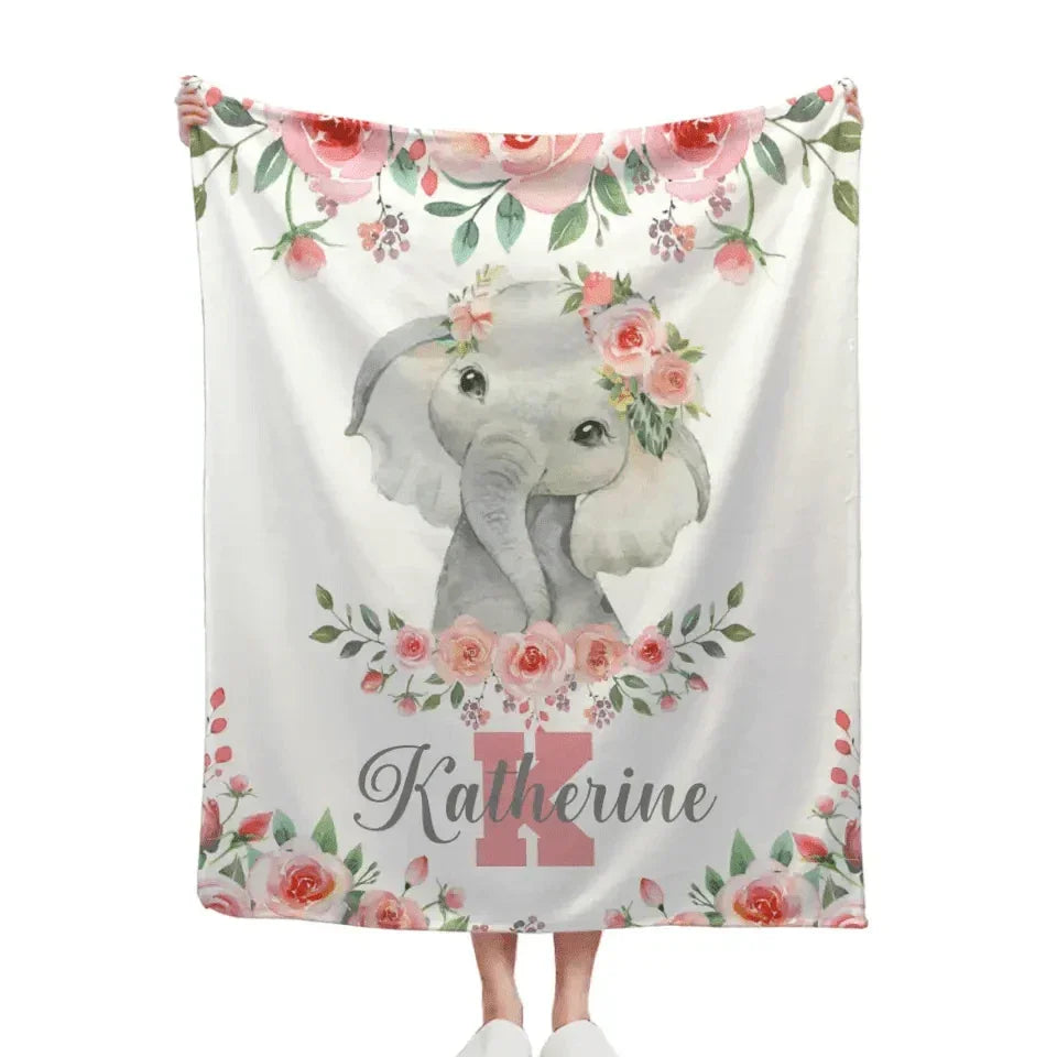 Cute Elephant - Personalised Name Blanket - Gifts for Children,Newborn,New Mom - Joliny