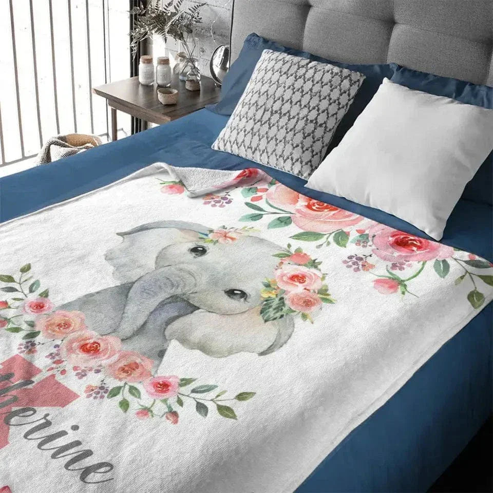 Cute Elephant - Personalised Name Blanket - Gifts for Children,Newborn,New Mom - Joliny