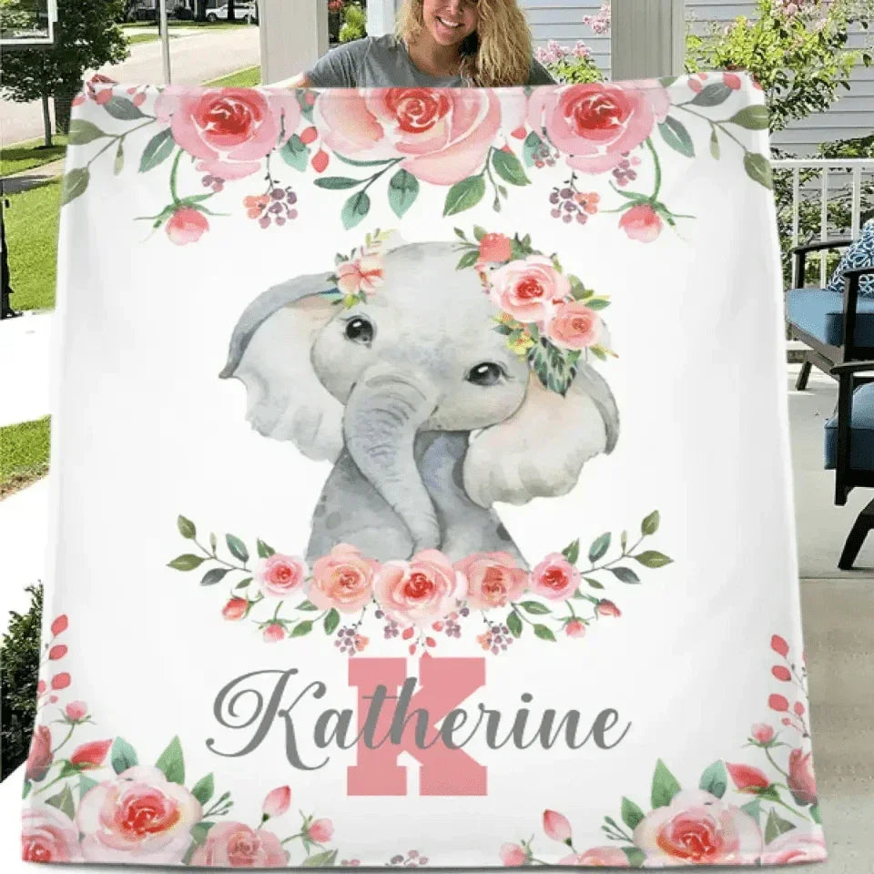 Cute Elephant - Personalised Name Blanket - Gifts for Children,Newborn,New Mom - Joliny