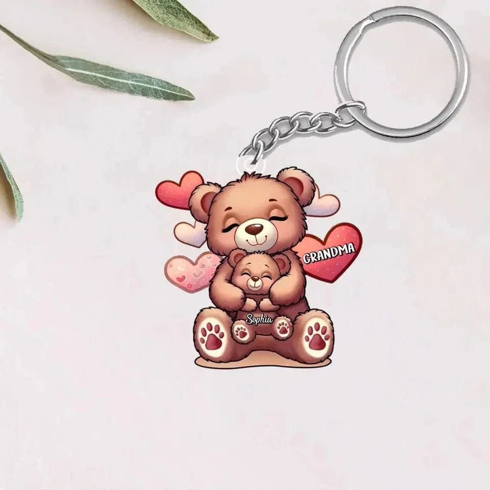Cute Grandma Bear Mama Bear With Kids Personalized Acrylic Keychain - Joliny