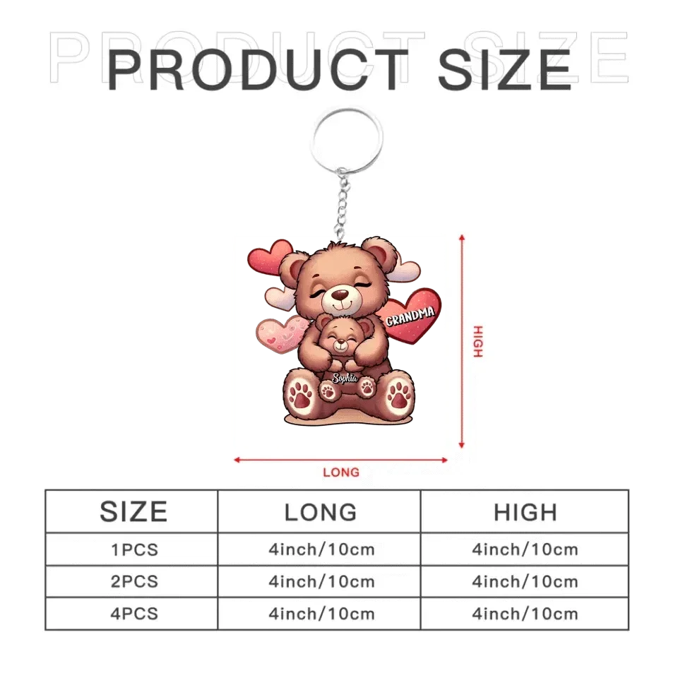 Cute Grandma Bear Mama Bear With Kids Personalized Acrylic Keychain - Joliny