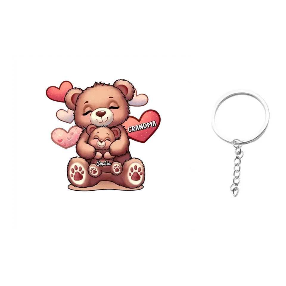 Cute Grandma Bear Mama Bear With Kids Personalized Acrylic Keychain - Joliny