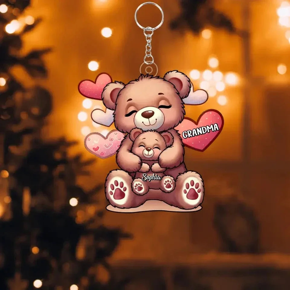 Cute Grandma Bear Mama Bear With Kids Personalized Acrylic Keychain - Joliny
